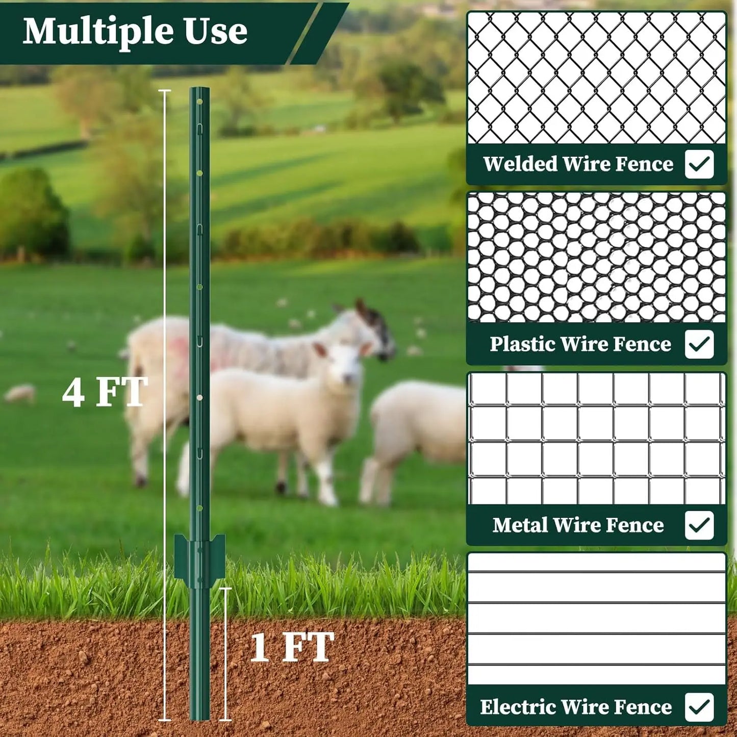 Heavy-Duty Metal U-Post Garden Fence Stakes | 4 ft | No-Dig | StriveRiseFit