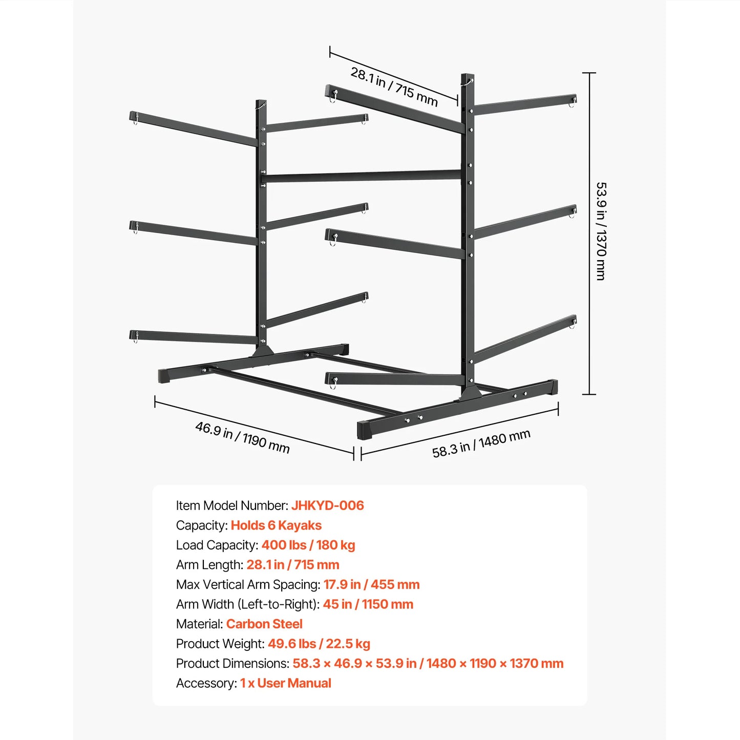Freestanding Kayak Storage Rack with Lockable Wheels | 2, 3, 4 & 6 Kayaks | StriveRiseFit