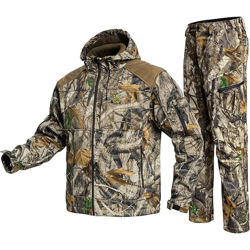 Quiet Hunting Suit - Camouflage Softshell Hoodie Jacket & Pants for Men | StriveRiseFit