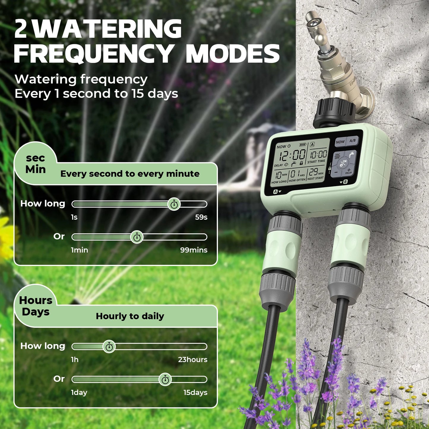 2-Outlet Garden Water Timer | LCD Display | Brass Connectors | StriveRiseFit